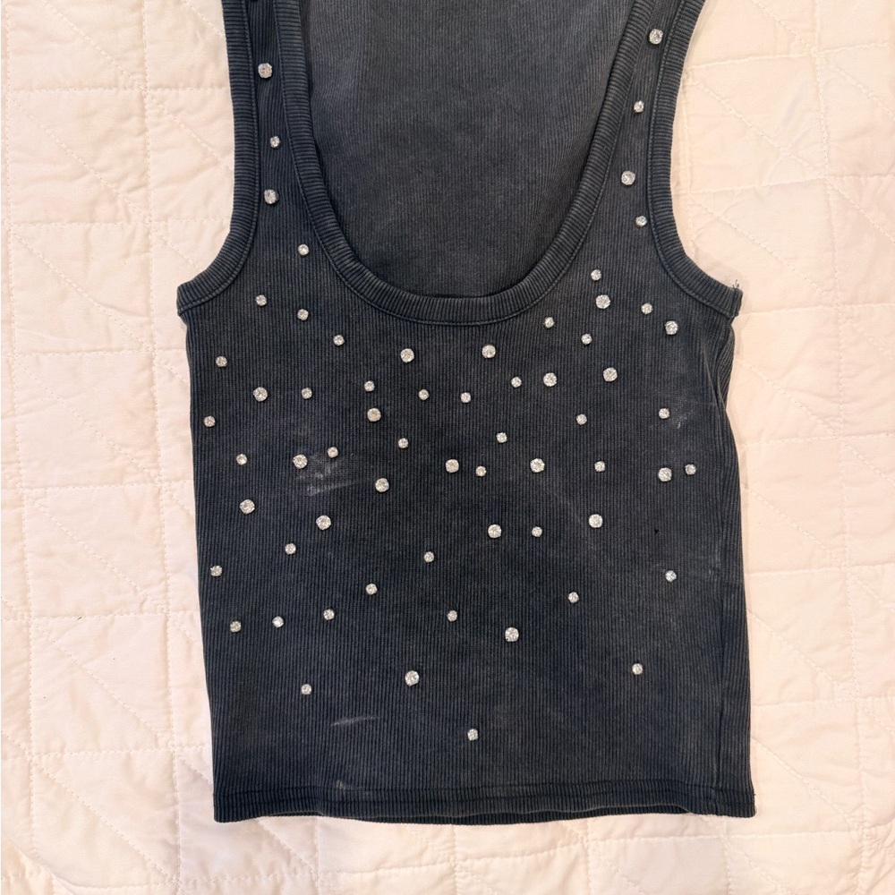 Zara Black Tank Top with Silver Rhinestones